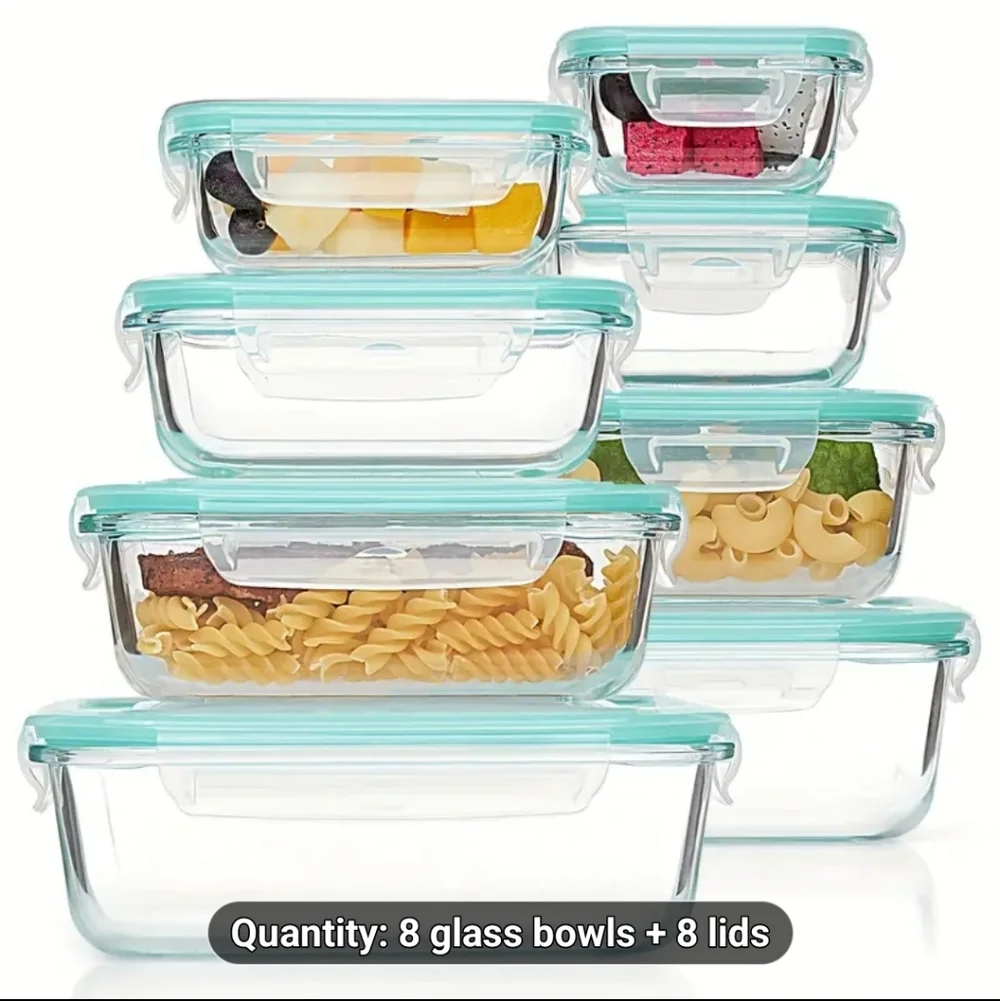 Aqua-Lidded Glass Food Storage Container Set - Picture 1 of 6